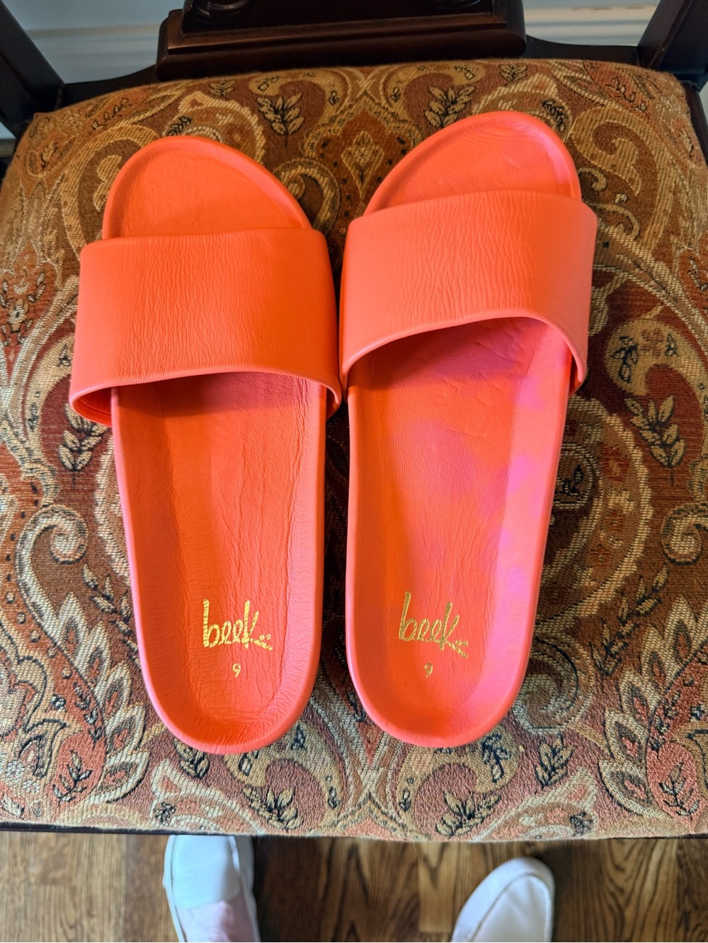 Beek Coral Leather Slide Sandals Tangerine color size 9 memory foam footbed - Picture 6 of 12